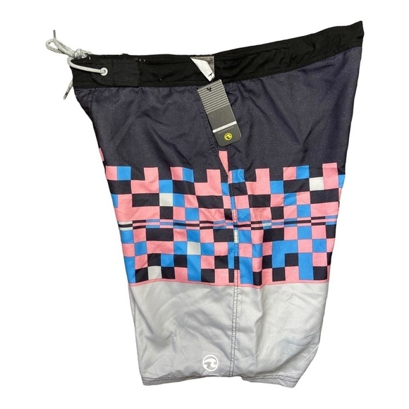 Ocean Current Mens Black Pink Checkered Board Shorts Swim Trunks Size 34 NEW - Picture 4 of 12